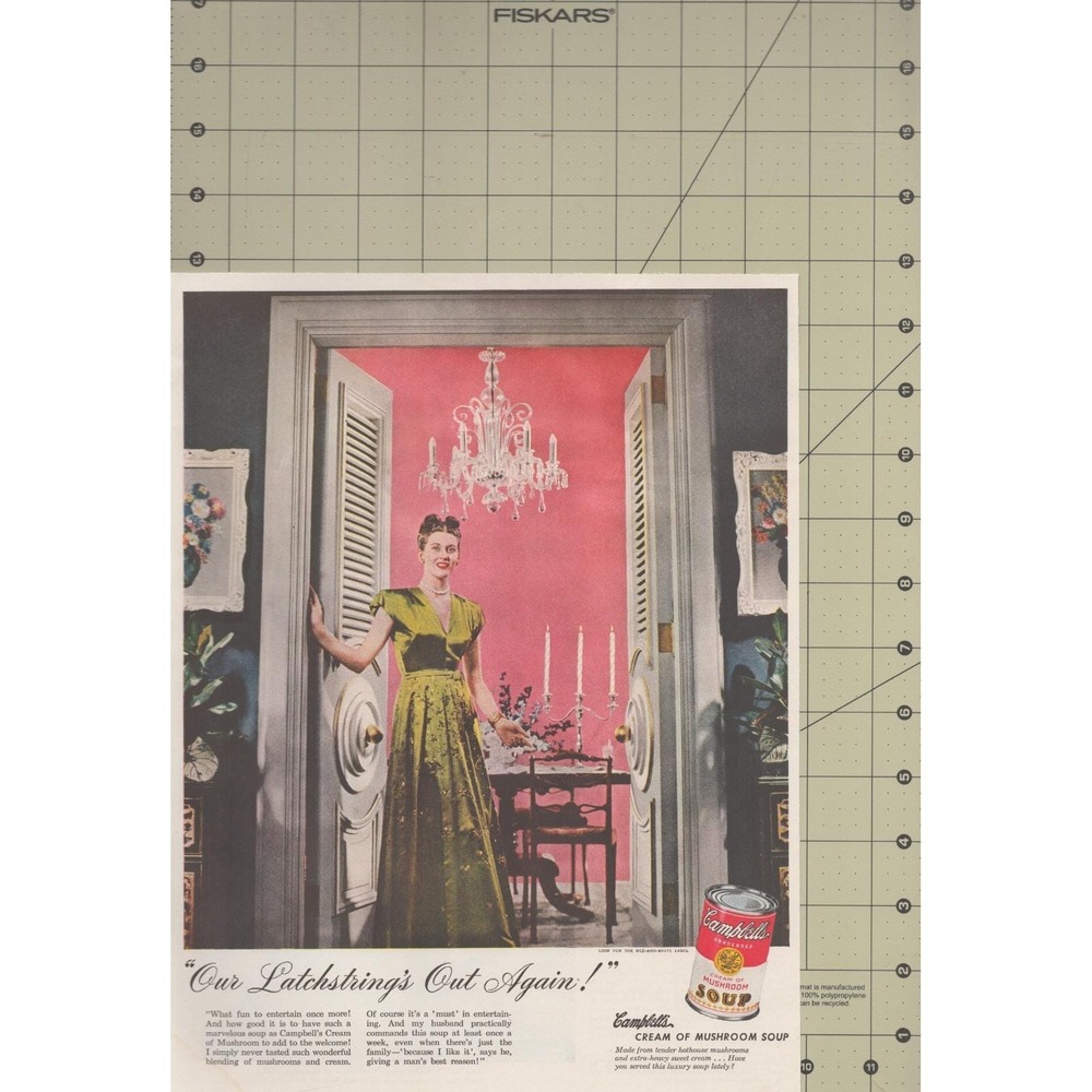 Vintage 1947 Campbell's Print Ad Cream Mushroom Soup Glamorous Hostess Decor - Picture 3 of 4